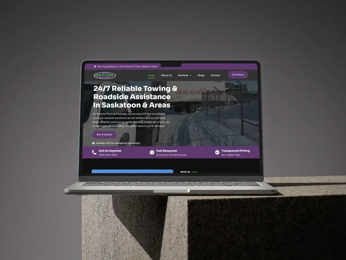 Anytime Towing website