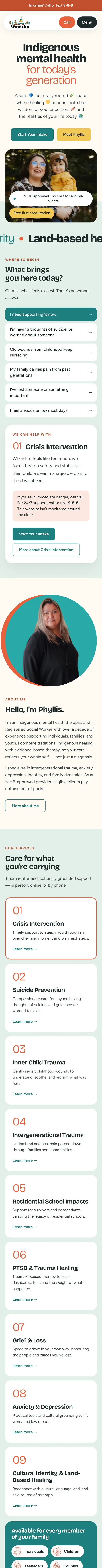 Waniska Therapy homepage on a phone