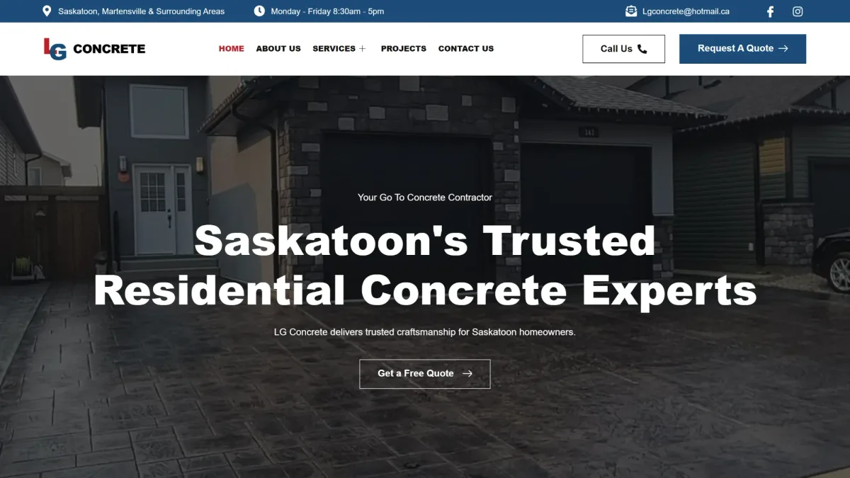 Homepage after the cleanup - "Get a Free Quote" and a tap-to-call button replaced a "Learn More" link.